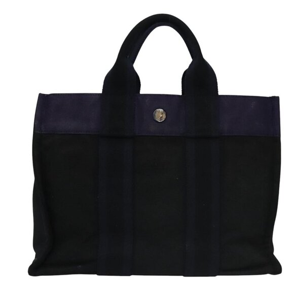 HERMES Fourre Tout PM Tote Bag Canvas Black Navy Auth - Picture 2 of 16